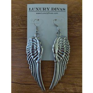 Luxury Divas Silver Angel Wing Earrings